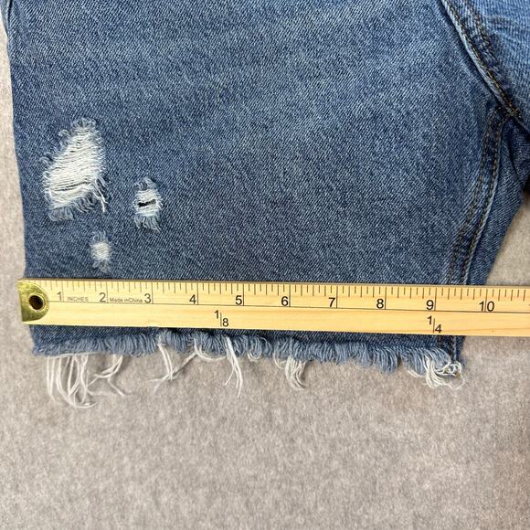 Pac-Sun Jean Shorts High Rise Relaxed WMN 26 Med Wash Distressed Raw Hem Denim - Picture 13 of 16